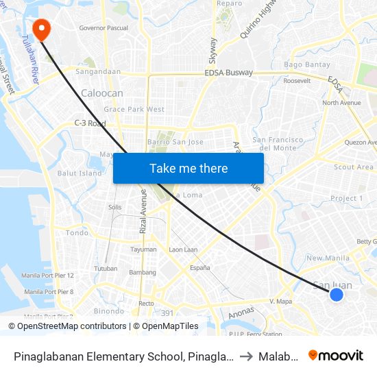 Pinaglabanan Elementary School, Pinaglabanan, San Juan, Manila to Malabon City map