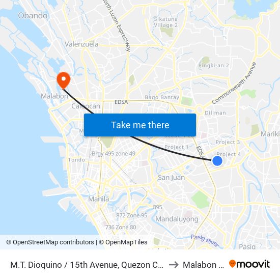 M.T. Dioquino / 15th Avenue, Quezon City, Manila to Malabon City map
