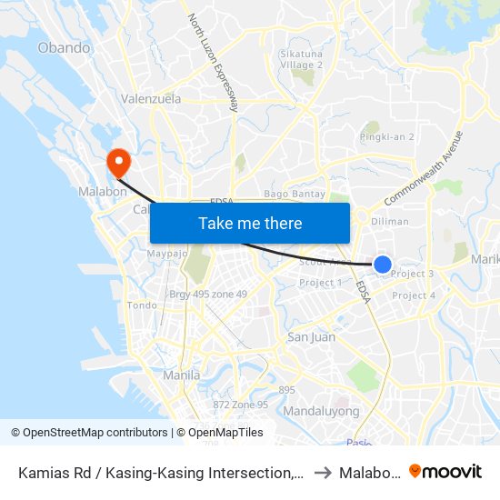 Kamias Rd / Kasing-Kasing Intersection, Quezon City, Manila to Malabon City map