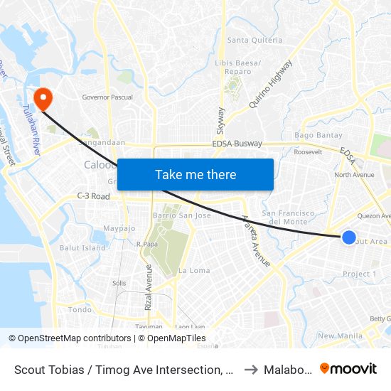 Scout Tobias / Timog Ave Intersection, Quezon City, Manila to Malabon City map