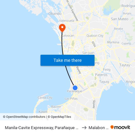 Manila-Cavite Expressway, Parañaque City, Manila to Malabon City map