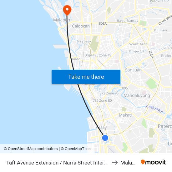 Taft Avenue Extension / Narra Street Intersection, Lungsod Ng Pasay, Manila to Malabon City map
