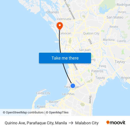 Quirino Ave, Parañaque City, Manila to Malabon City map