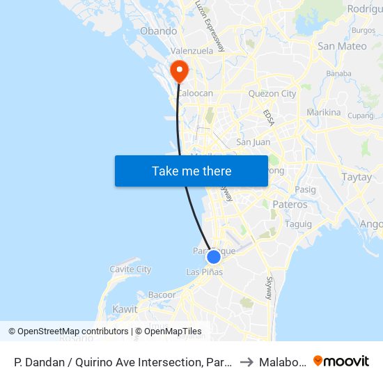 P. Dandan / Quirino Ave Intersection, Parañaque City, Manila to Malabon City map