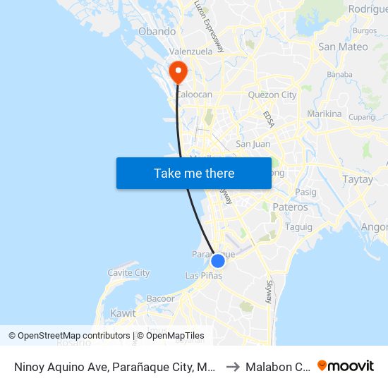 Ninoy Aquino Ave, Parañaque City, Manila to Malabon City map