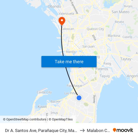 Dr A. Santos Ave, Parañaque City, Manila to Malabon City map