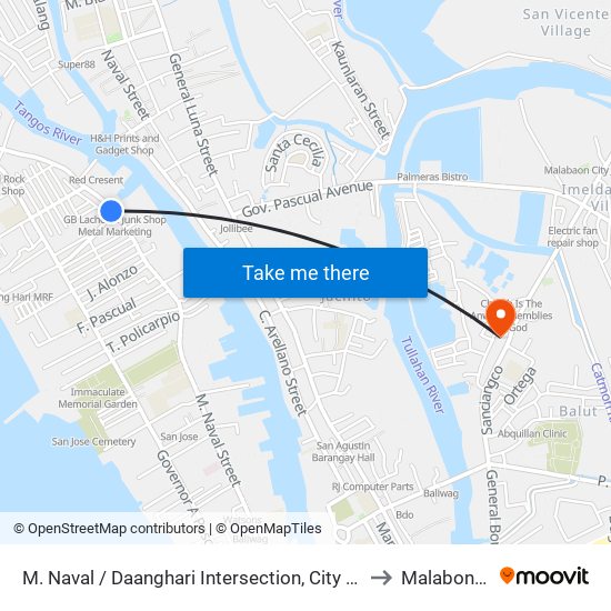 M. Naval / Daanghari Intersection, City Of Navotas to Malabon City map