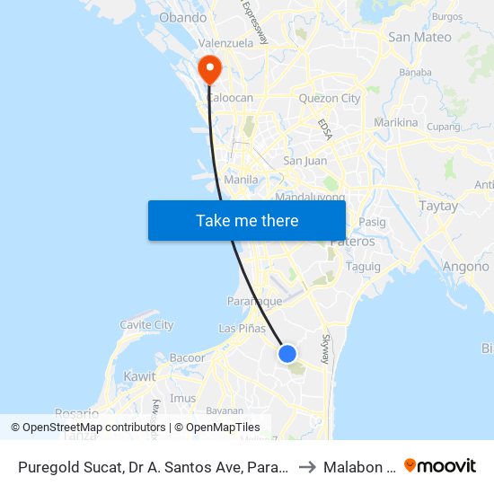 Puregold Sucat, Dr A. Santos Ave, Parañaque City to Malabon City map