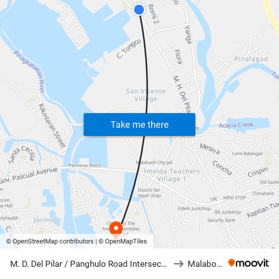 M. D. Del Pilar / Panghulo Road Intersection, Malabon City to Malabon City map