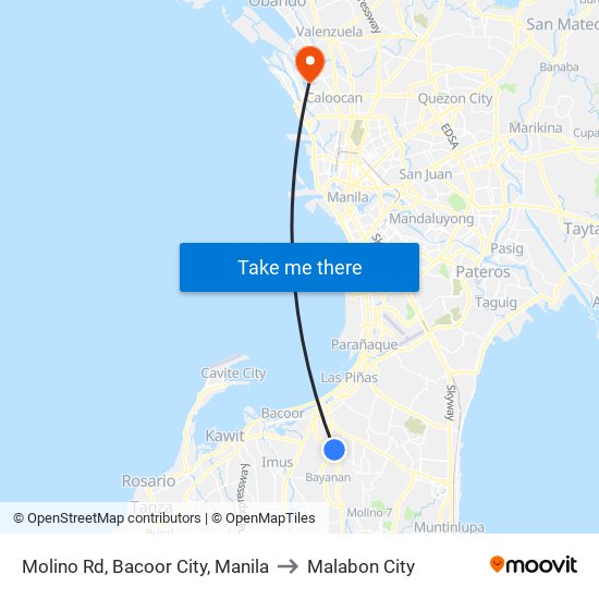 Molino Rd, Bacoor City, Manila to Malabon City map