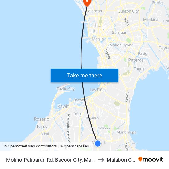 Molino-Paliparan Rd, Bacoor City, Manila to Malabon City map