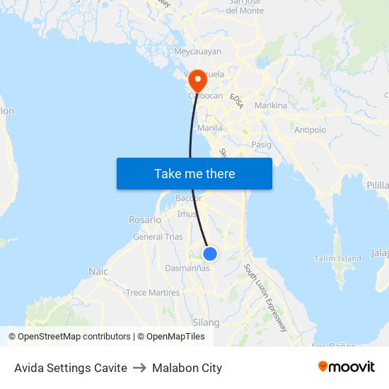 Avida Settings Cavite to Malabon City map