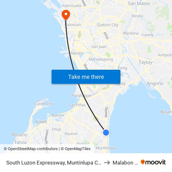 South Luzon Expressway, Muntinlupa City, Manila to Malabon City map