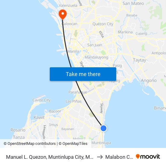 Manuel L. Quezon, Muntinlupa City, Manila to Malabon City map