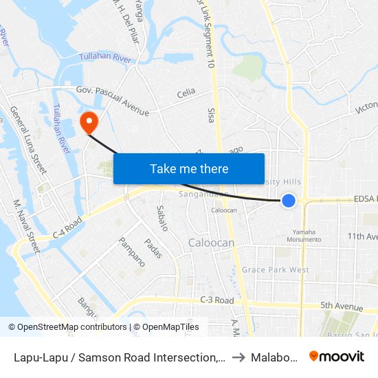 Lapu-Lapu / Samson Road Intersection, Malabon City to Malabon City map