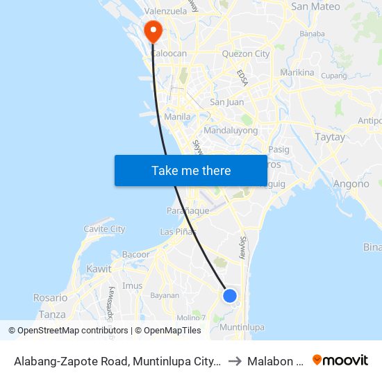 Alabang-Zapote Road, Muntinlupa City, Manila to Malabon City map