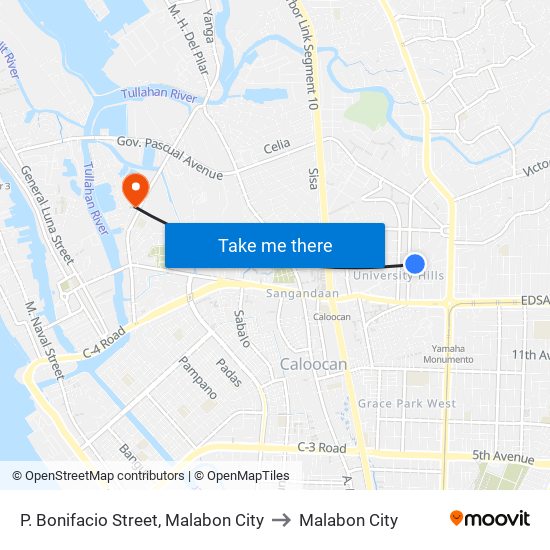 P. Bonifacio Street,  Malabon City to Malabon City map