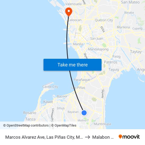Marcos Alvarez Ave, Las Piñas City, Manila to Malabon City map