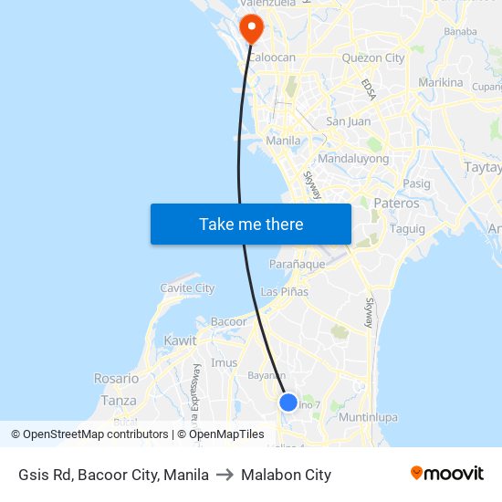 Gsis Rd, Bacoor City, Manila to Malabon City map