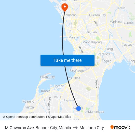M Gawaran Ave, Bacoor City, Manila to Malabon City map