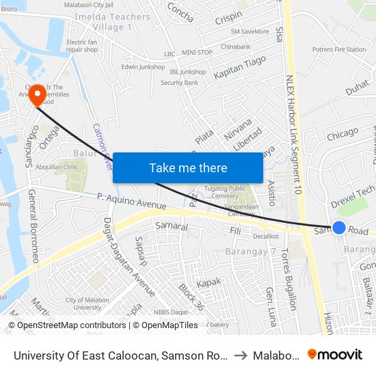 University Of East Caloocan, Samson Road, Caloocan City to Malabon City map