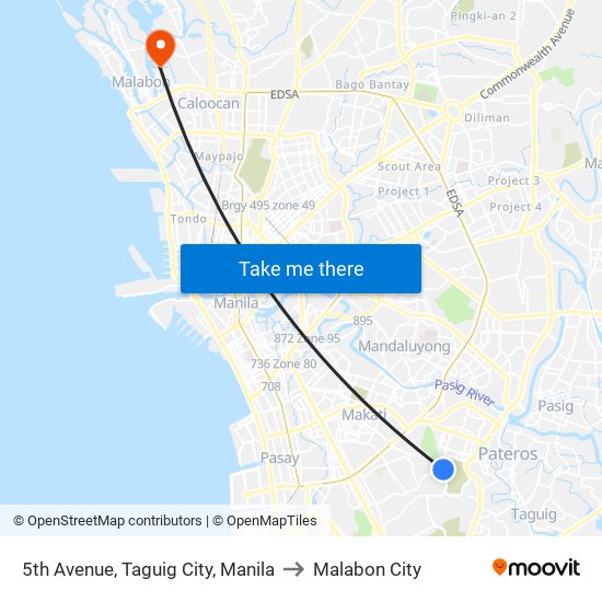 5th Avenue, Taguig City, Manila to Malabon City map