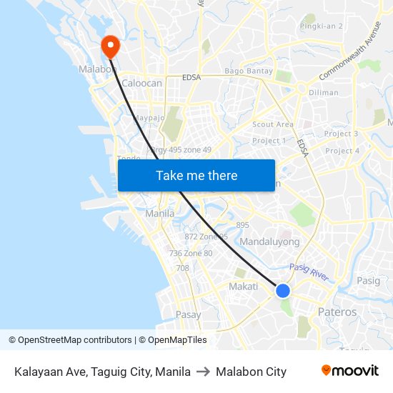 Kalayaan Ave, Taguig City, Manila to Malabon City map