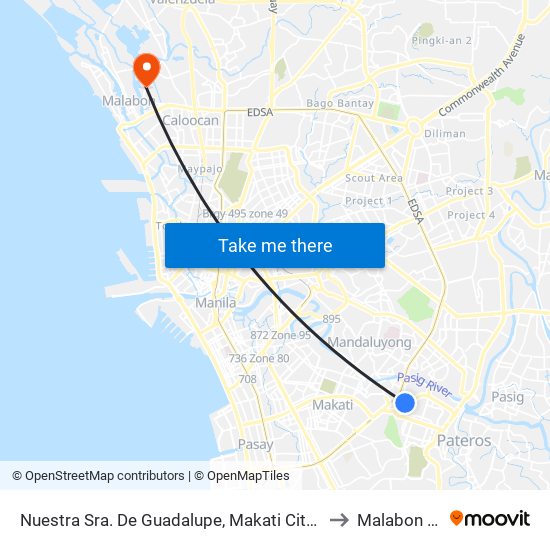 Nuestra Sra. De Guadalupe, Makati City, Manila to Malabon City map