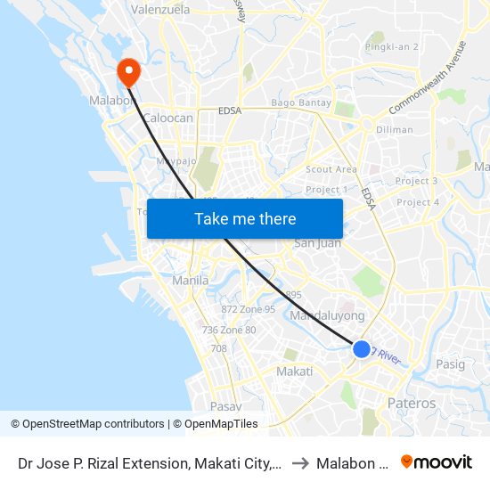 Dr Jose P. Rizal Extension, Makati City, Manila to Malabon City map