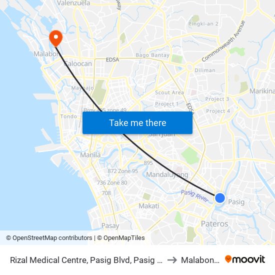 Rizal Medical Centre, Pasig Blvd, Pasig City, Manila to Malabon City map