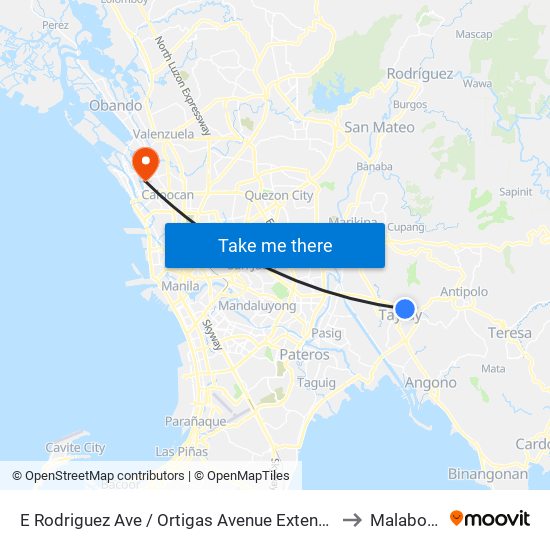 E Rodriguez Ave / Ortigas Avenue Extension, Tatay, Manila to Malabon City map