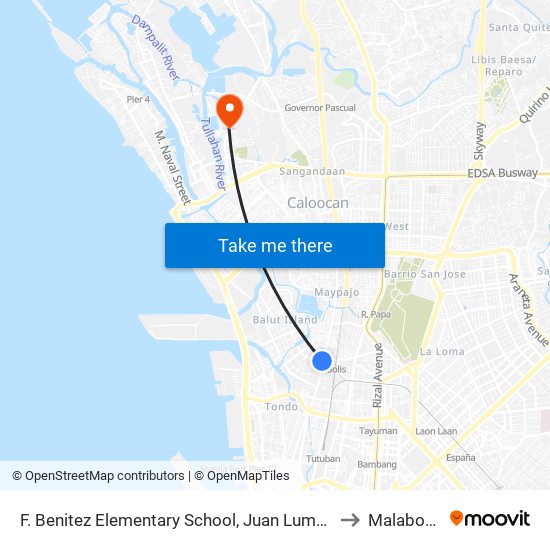 F. Benitez Elementary School, Juan Luma, Caloocan City to Malabon City map