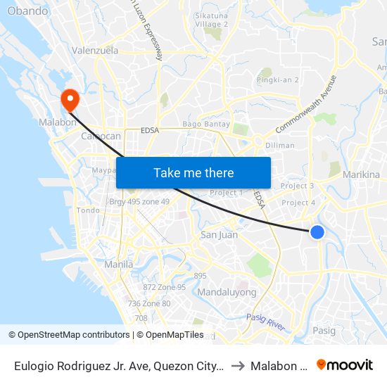 Eulogio Rodriguez Jr. Ave, Quezon City, Manila to Malabon City map