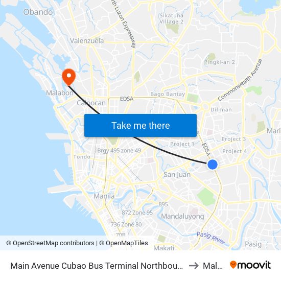 Main Avenue Cubao Bus Terminal Northbound, Edsa, Epifanio De Los Santos Av, Quezon City, Manila to Malabon City map