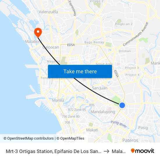 Mrt-3 Ortigas Station, Epifanio De Los Santos Av, Mandaluyong City, Manila to Malabon City map