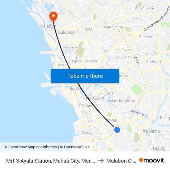 Mrt-3 Ayala Station, Makati City, Manila to Malabon City map