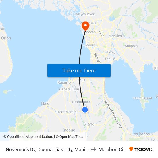 Governor's Dv, Dasmariñas City, Manila to Malabon City map
