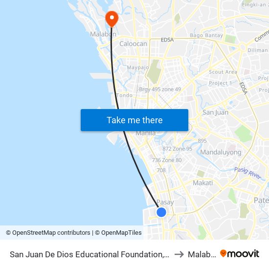 San Juan De Dios Educational Foundation, Incorporated, Pasay City, Manila to Malabon City map