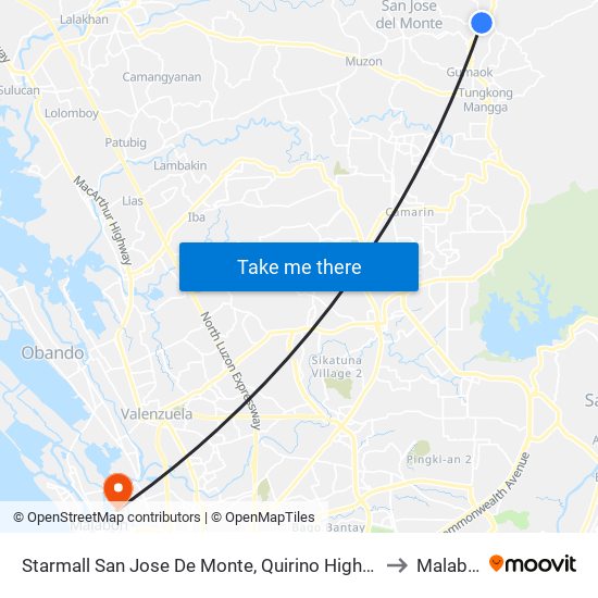 Starmall San Jose De Monte, Quirino Highway, City Of San Jose Del Monte to Malabon City map