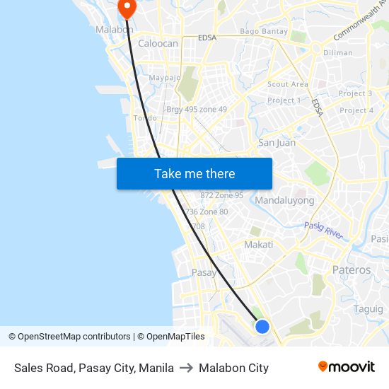 Sales Road, Pasay City, Manila to Malabon City map