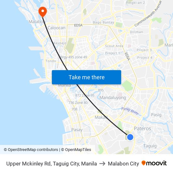 Upper Mckinley Rd, Taguig City, Manila to Malabon City map