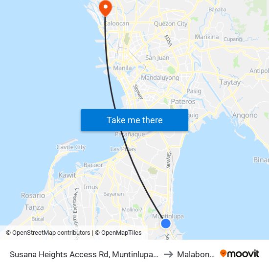 Susana Heights Access Rd, Muntinlupa City, Manila to Malabon City map