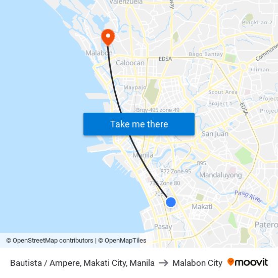 Bautista / Ampere, Makati City, Manila to Malabon City map