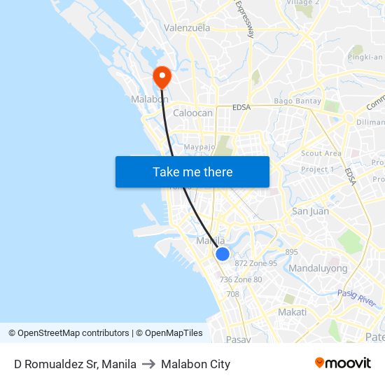D Romualdez Sr, Manila to Malabon City map