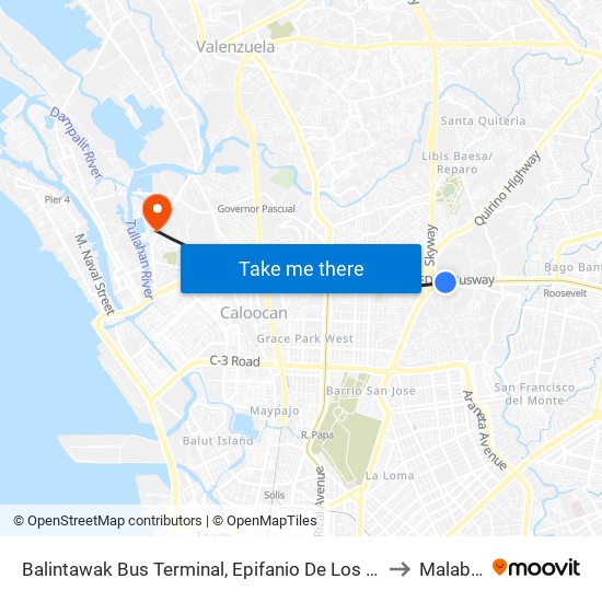 Balintawak Bus Terminal, Epifanio De Los Santos Ave, Quezon City, Manila to Malabon City map