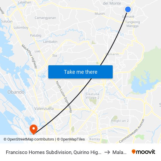 Francisco Homes Subdivision, Quirino Highway, City Of San Jose Del Monte to Malabon City map