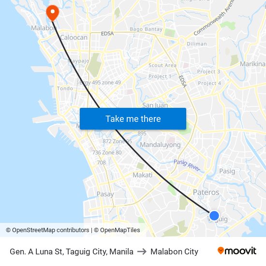 Gen. A Luna St, Taguig City, Manila to Malabon City map