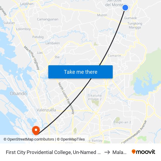 First City Providential College, Un-Named Road, City Of San Jose Del Monte to Malabon City map