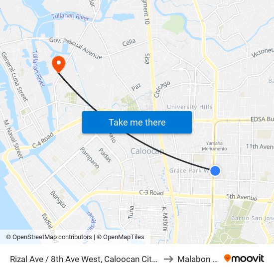 Rizal Ave / 8th Ave West, Caloocan City, Manila to Malabon City map
