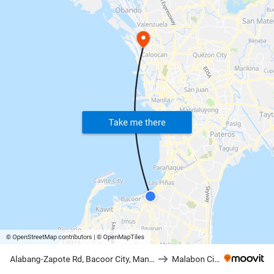 Alabang-Zapote Rd, Bacoor City, Manila to Malabon City map